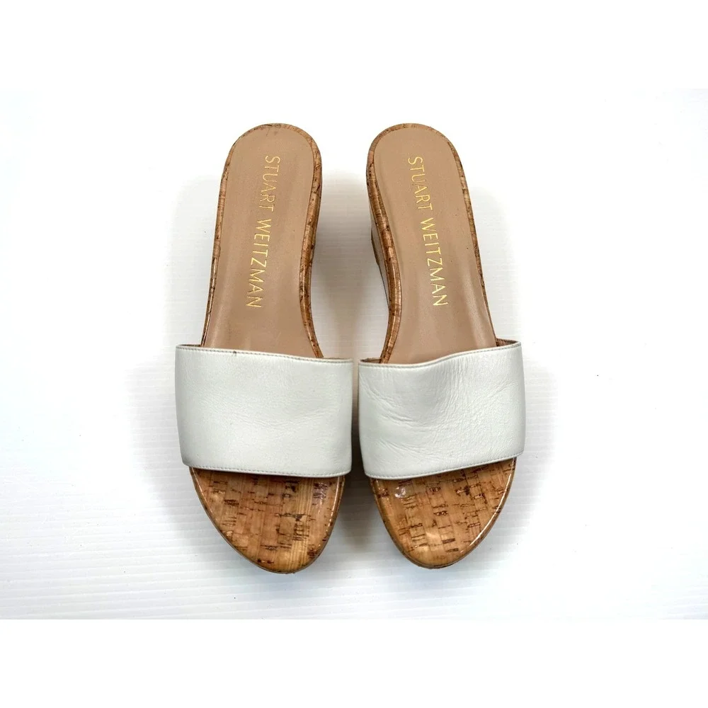 Stuart Weitzman‎ Summer Wedge Women 8.5 EUC $375 Leather  Slide Sandals Platform - Picture 2 of 10